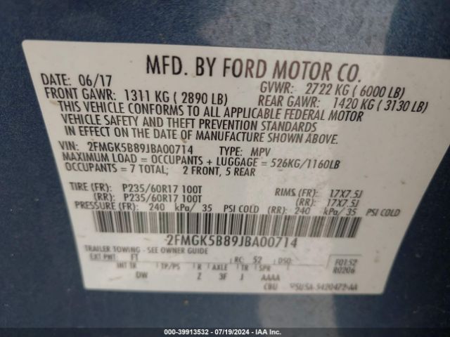 Photo 8 VIN: 2FMGK5B89JBA00714 - FORD FLEX 