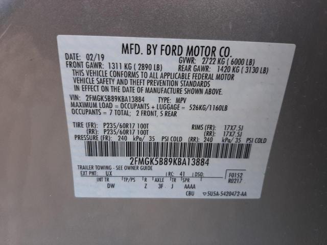 Photo 9 VIN: 2FMGK5B89KBA13884 - FORD FLEX SE 