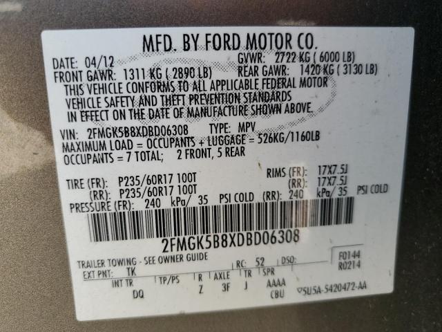 Photo 12 VIN: 2FMGK5B8XDBD06308 - FORD FLEX SE 