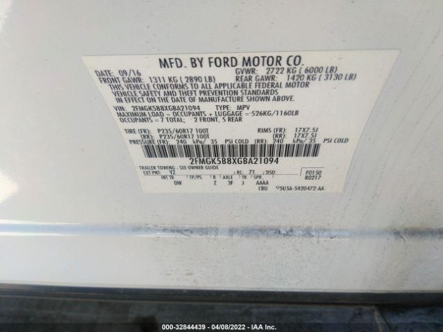 Photo 8 VIN: 2FMGK5B8XGBA21094 - FORD FLEX 