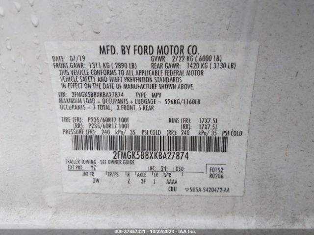 Photo 8 VIN: 2FMGK5B8XKBA27874 - FORD FLEX 