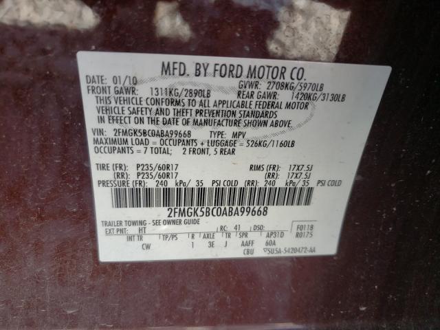 Photo 9 VIN: 2FMGK5BC0ABA99668 - FORD FLEX SE 