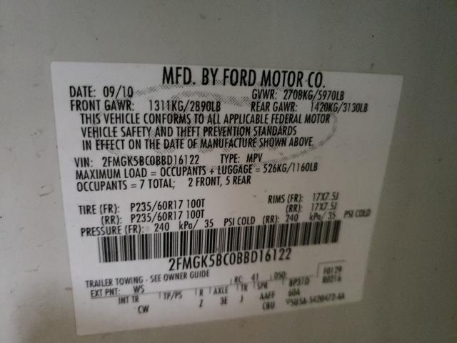 Photo 9 VIN: 2FMGK5BC0BBD16122 - FORD FLEX SE 