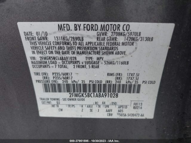 Photo 8 VIN: 2FMGK5BC1ABA91028 - FORD FLEX 