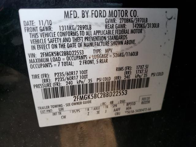 Photo 9 VIN: 2FMGK5BC2BBD22553 - FORD FLEX SE 