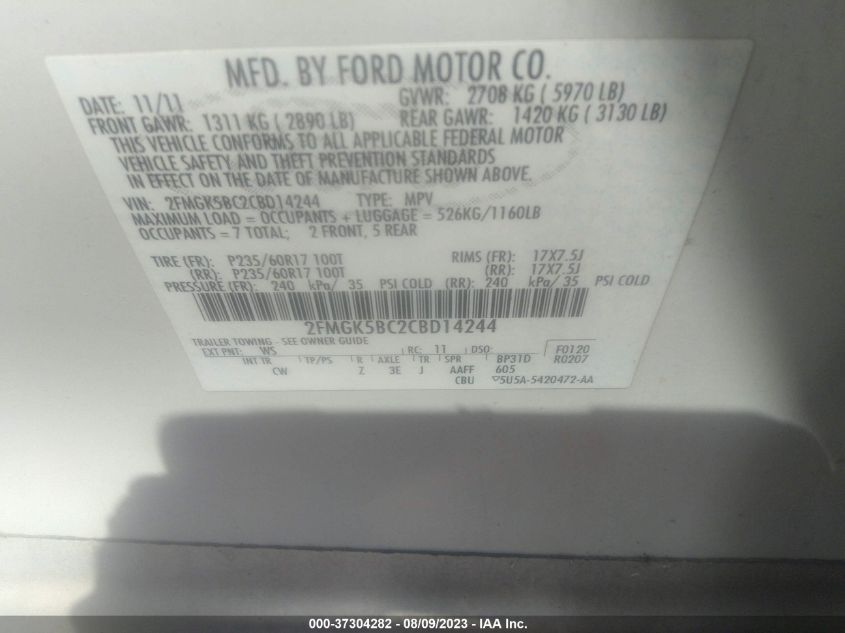 Photo 8 VIN: 2FMGK5BC2CBD14244 - FORD FLEX 