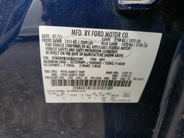 Photo 9 VIN: 2FMGK5BC3CBD03589 - FORD FLEX SE 