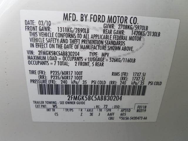 Photo 9 VIN: 2FMGK5BC5ABB30204 - FORD FLEX SE 