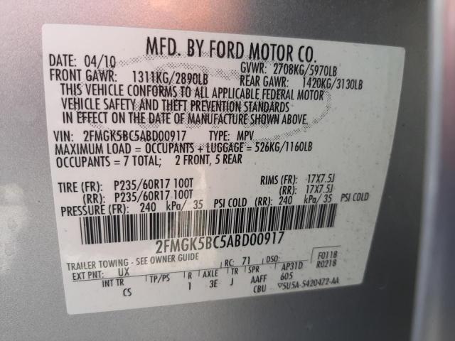 Photo 9 VIN: 2FMGK5BC5ABD00917 - FORD FLEX SE 