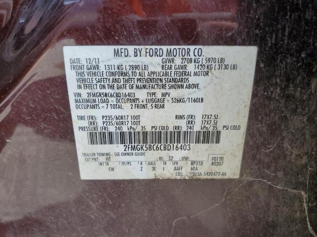 Photo 12 VIN: 2FMGK5BC6CBD16403 - FORD FLEX SE 