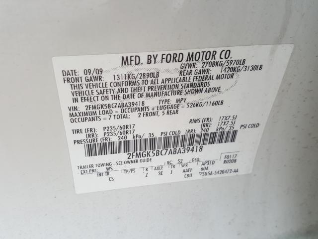 Photo 9 VIN: 2FMGK5BC7ABA39418 - FORD FLEX SE 