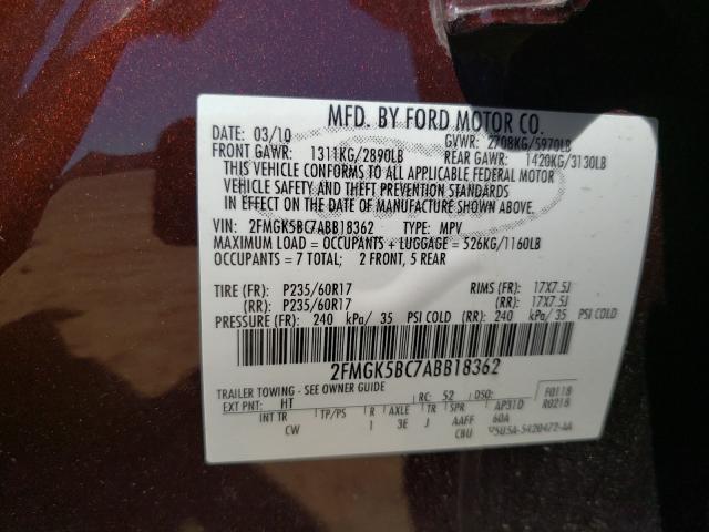 Photo 9 VIN: 2FMGK5BC7ABB18362 - FORD FLEX SE 