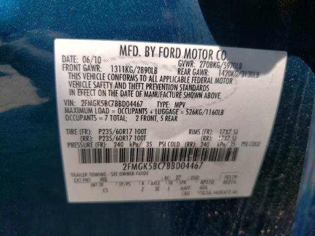 Photo 9 VIN: 2FMGK5BC7BBD04467 - FORD FLEX SE 