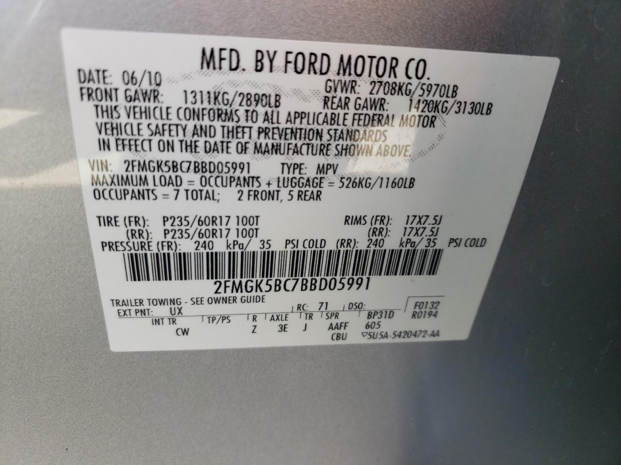 Photo 12 VIN: 2FMGK5BC7BBD05991 - FORD FLEX 