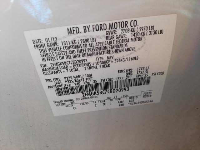 Photo 9 VIN: 2FMGK5BC7CBD20993 - FORD FLEX SE 