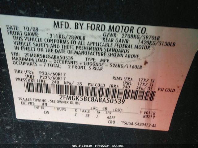 Photo 8 VIN: 2FMGK5BC8ABA50539 - FORD FLEX 