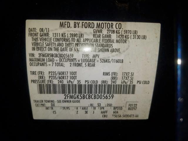 Photo 9 VIN: 2FMGK5BC8CBD05659 - FORD FLEX SE 