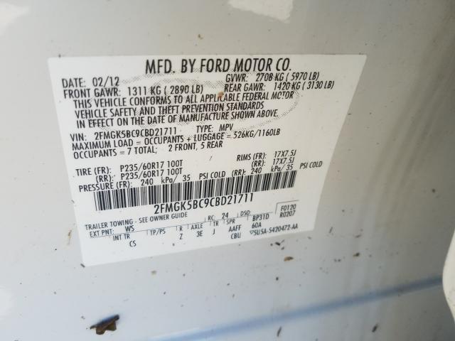 Photo 9 VIN: 2FMGK5BC9CBD21711 - FORD FLEX SE 