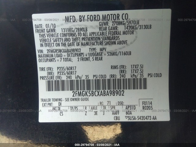 Photo 8 VIN: 2FMGK5BCXABA98902 - FORD FLEX 