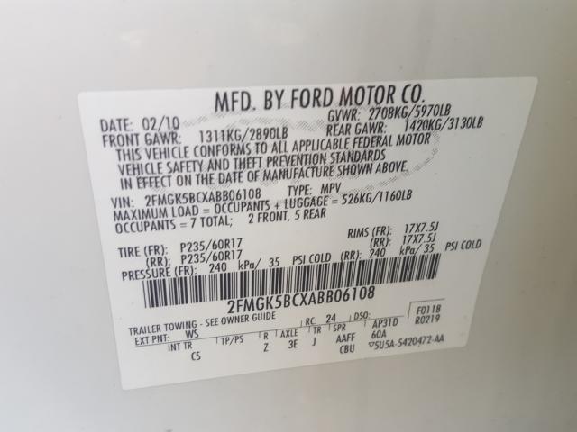 Photo 9 VIN: 2FMGK5BCXABB06108 - FORD FLEX SE 