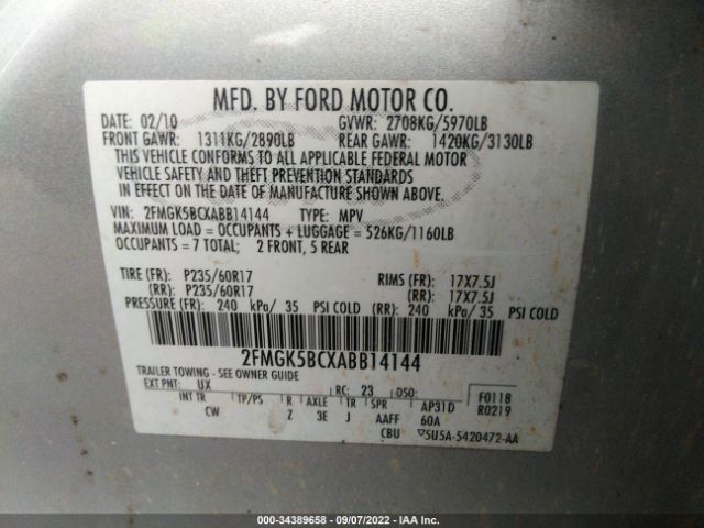 Photo 8 VIN: 2FMGK5BCXABB14144 - FORD FLEX 