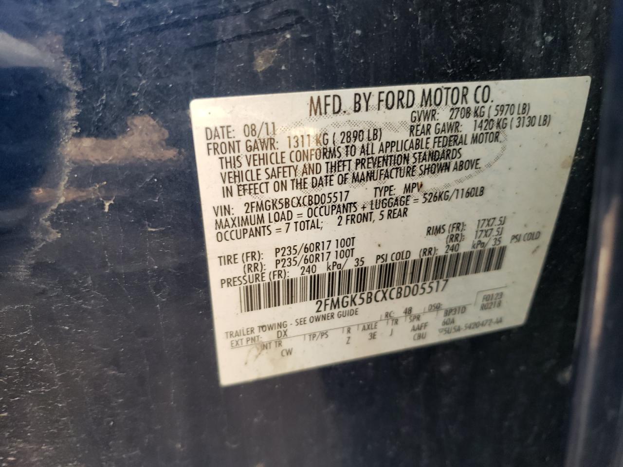 Photo 12 VIN: 2FMGK5BCXCBD05517 - FORD FLEX 