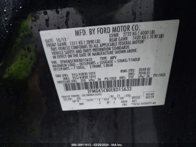 Photo 8 VIN: 2FMGK5C80EBD15633 - FORD FLEX 