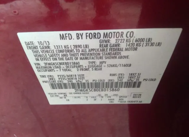 Photo 8 VIN: 2FMGK5C80EBD15860 - FORD FLEX 