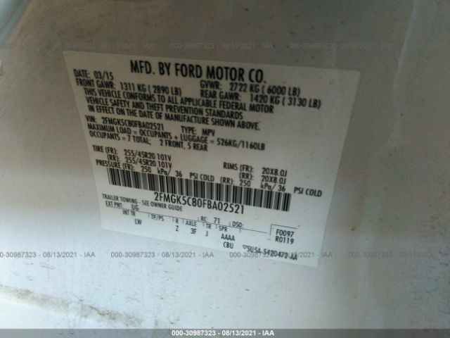 Photo 8 VIN: 2FMGK5C80FBA02521 - FORD FLEX 