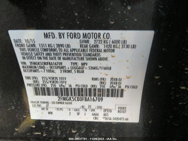 Photo 8 VIN: 2FMGK5C80FBA16709 - FORD FLEX 