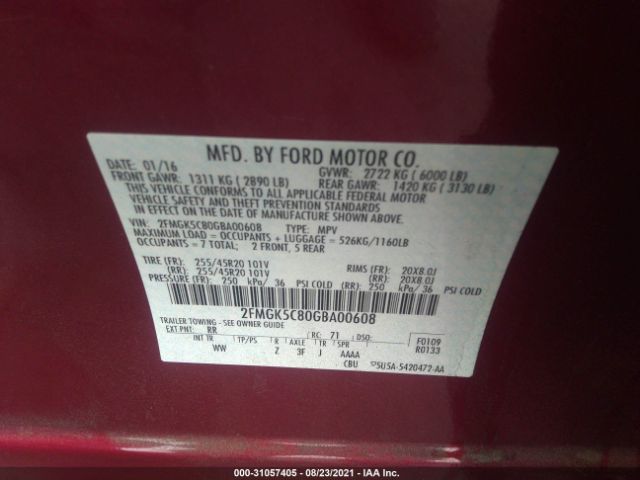 Photo 8 VIN: 2FMGK5C80GBA00608 - FORD FLEX 