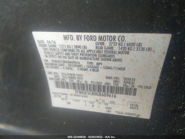 Photo 8 VIN: 2FMGK5C80GBA09616 - FORD FLEX 