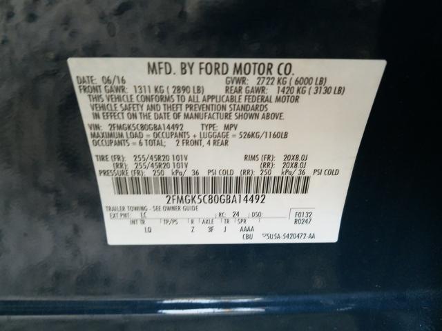 Photo 9 VIN: 2FMGK5C80GBA14492 - FORD FLEX SEL 