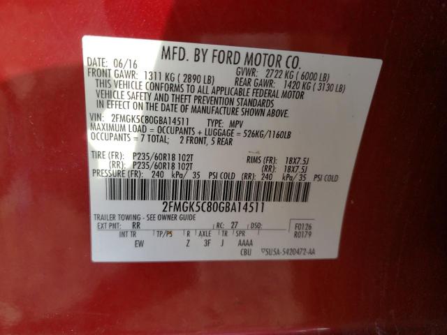 Photo 12 VIN: 2FMGK5C80GBA14511 - FORD FLEX 