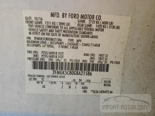 Photo 12 VIN: 2FMGK5C80GBA21586 - FORD FLEX 