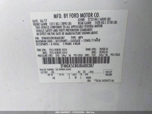 Photo 8 VIN: 2FMGK5C80JBA00387 - FORD FLEX 