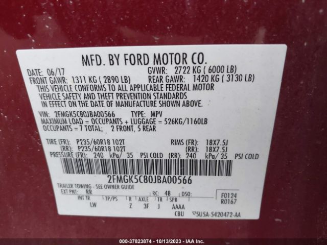 Photo 8 VIN: 2FMGK5C80JBA00566 - FORD FLEX 