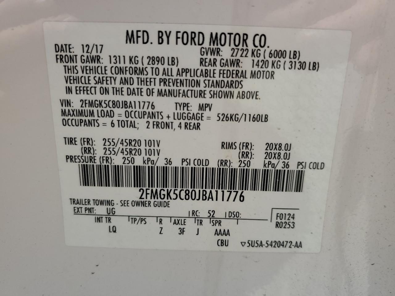 Photo 12 VIN: 2FMGK5C80JBA11776 - FORD FLEX 