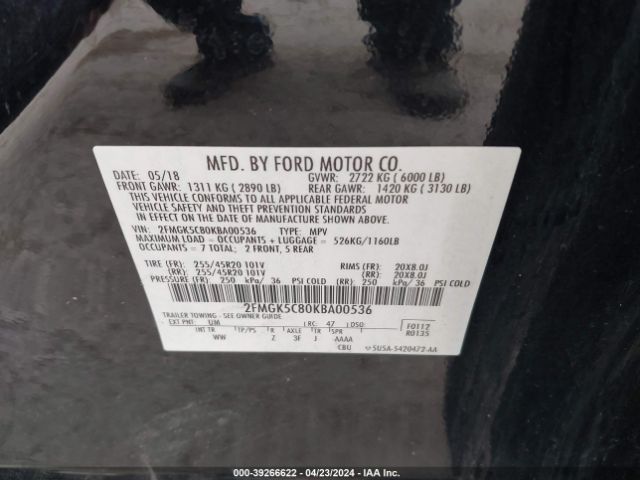 Photo 8 VIN: 2FMGK5C80KBA00536 - FORD FLEX 