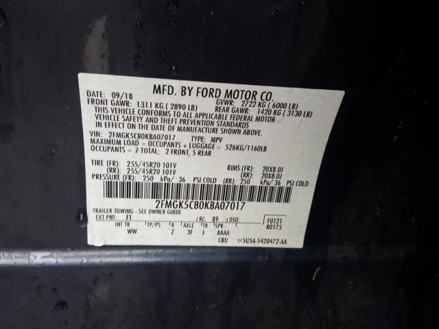 Photo 9 VIN: 2FMGK5C80KBA07017 - FORD FLEX SEL 