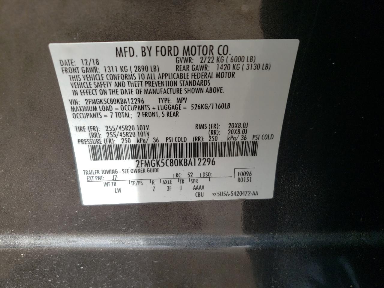 Photo 13 VIN: 2FMGK5C80KBA12296 - FORD FLEX 