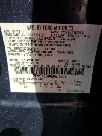 Photo 12 VIN: 2FMGK5C80KBA15909 - FORD FLEX SEL 