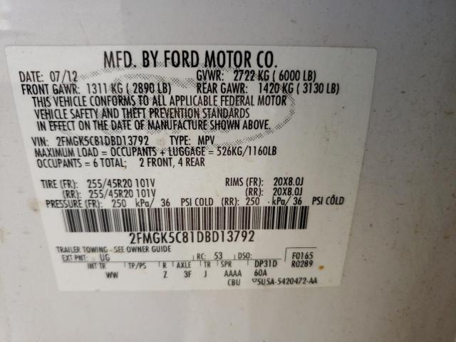 Photo 9 VIN: 2FMGK5C81DBD13792 - FORD FLEX SEL 