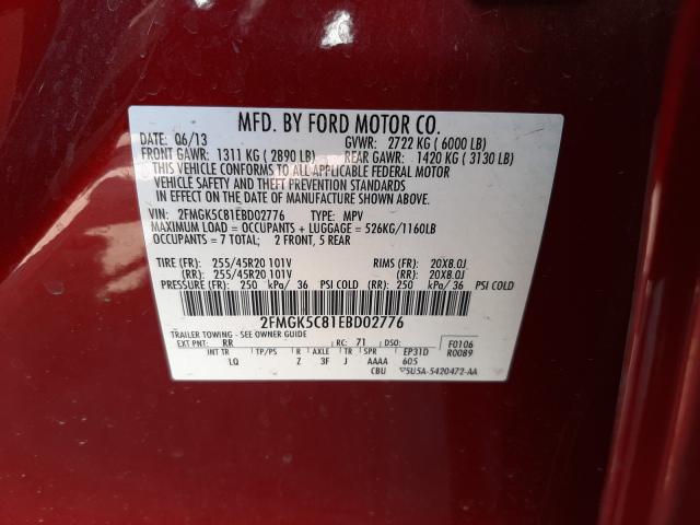 Photo 9 VIN: 2FMGK5C81EBD02776 - FORD FLEX SEL 