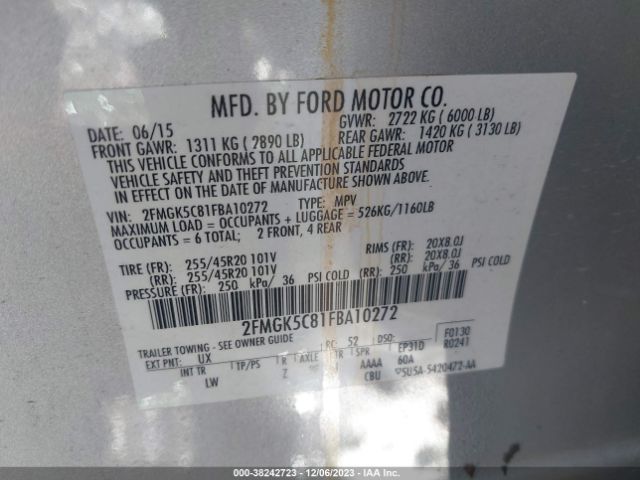 Photo 8 VIN: 2FMGK5C81FBA10272 - FORD FLEX 