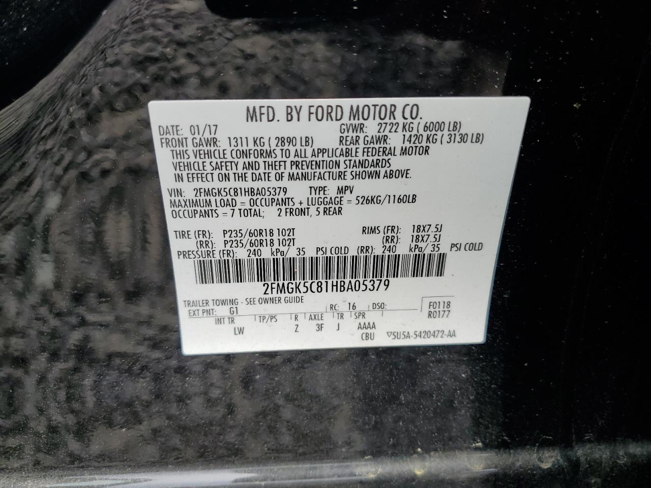 Photo 11 VIN: 2FMGK5C81HBA05379 - FORD FLEX 