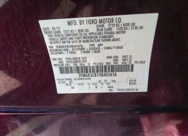 Photo 8 VIN: 2FMGK5C81HBA05656 - FORD FLEX 