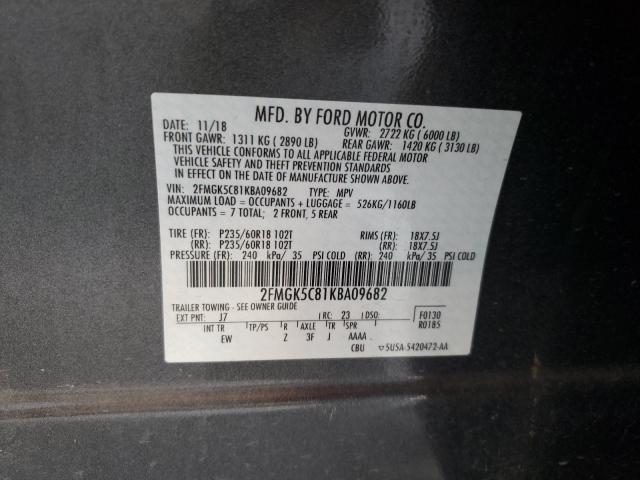 Photo 9 VIN: 2FMGK5C81KBA09682 - FORD FLEX SEL 