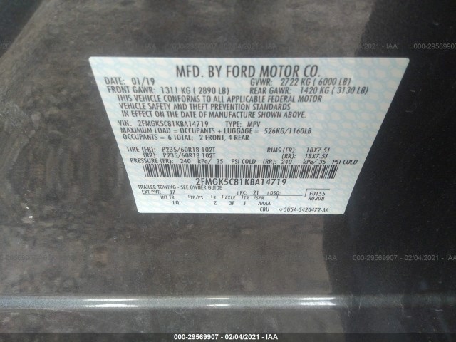 Photo 8 VIN: 2FMGK5C81KBA14719 - FORD FLEX 