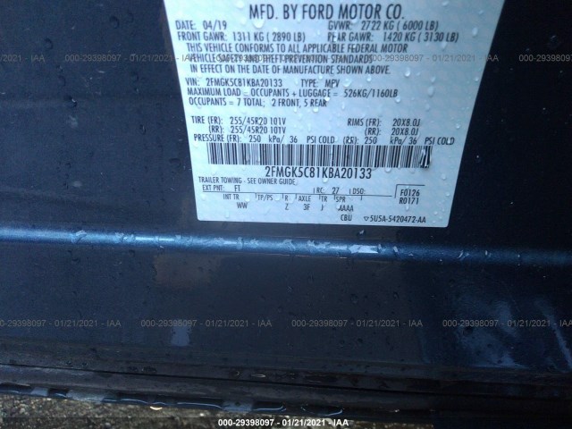 Photo 8 VIN: 2FMGK5C81KBA20133 - FORD FLEX 